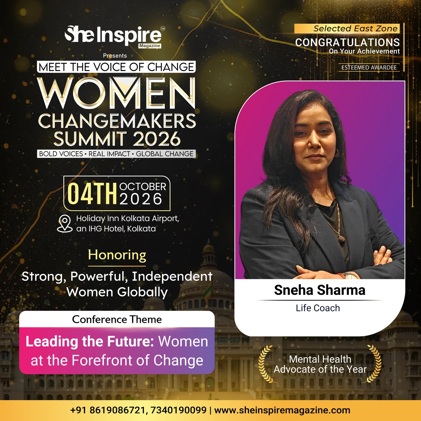 Women Changemakers Summit 2026 nomination graphic featuring Sneha Sharma